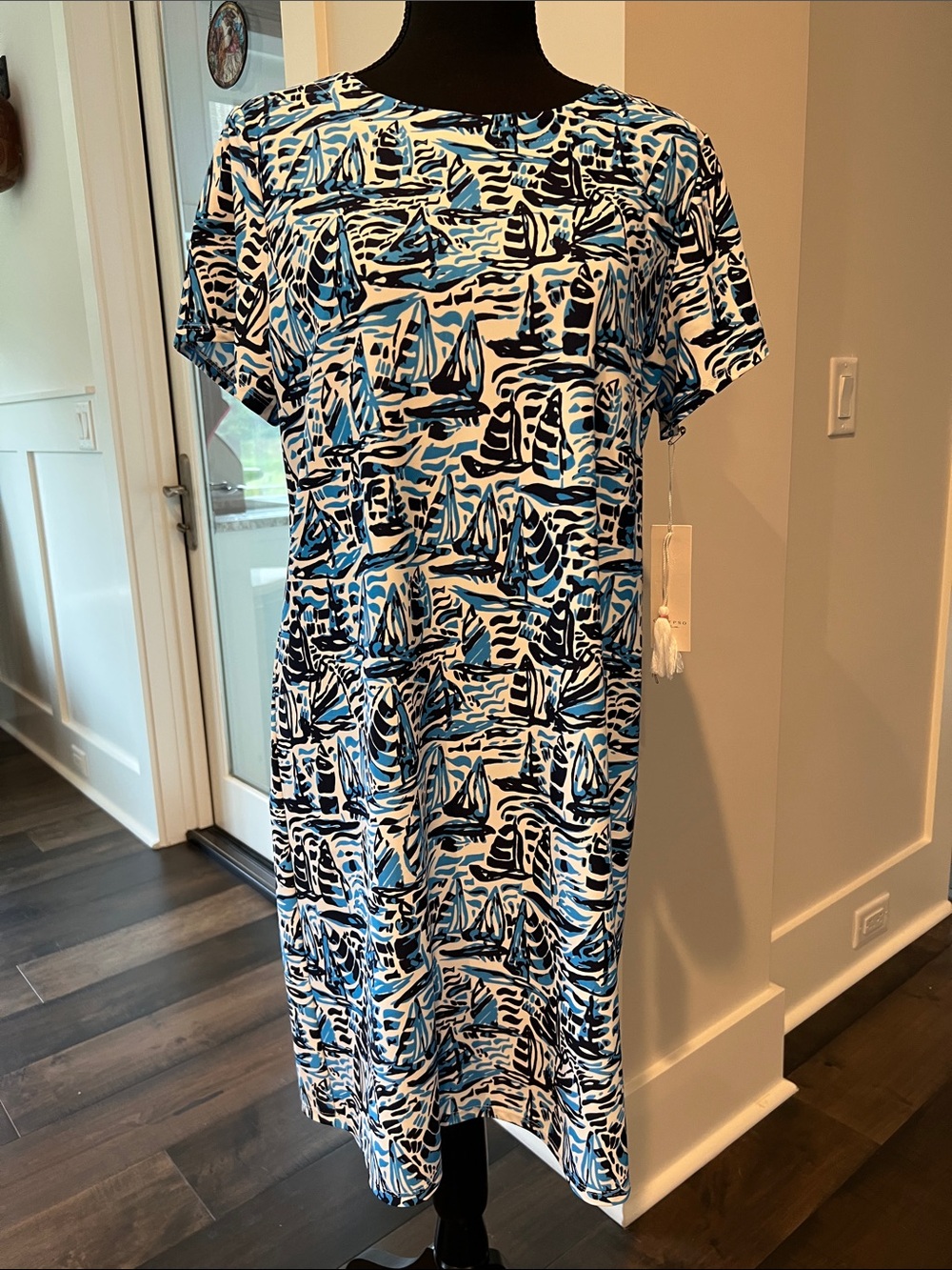 Calypso St. Barth Blue and White Nautical Print Midi Dress